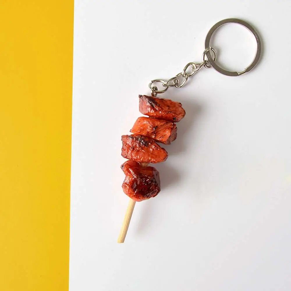 Gluten Oden PVC Door Car Key Skewer Simulation BBQ Keychains Women Fashion Jewelry Fake Food Key Ring Korean Style Bag Pendant