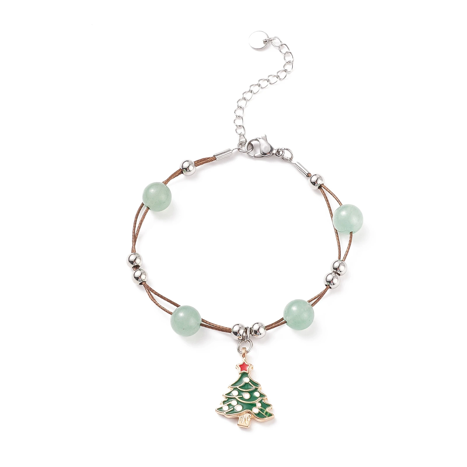Kissitty 10Pcs Christmas Tree Santa Claus Moon Enamel Charm Bracelet With Natural Stone Christmas Jewelry for Women Gift