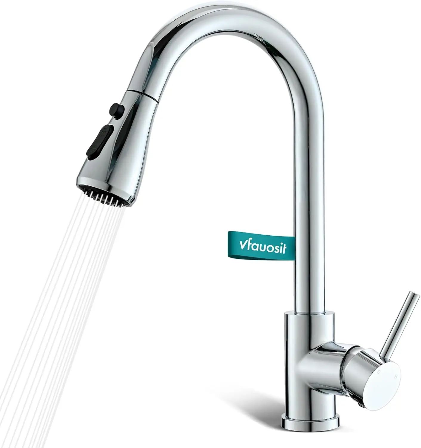 Chrome Kitchen Sink Faucet, Kitchen Faucet with Pull Down Sprayer Commercial Stainless Steel Laundry Single Handle Faucet