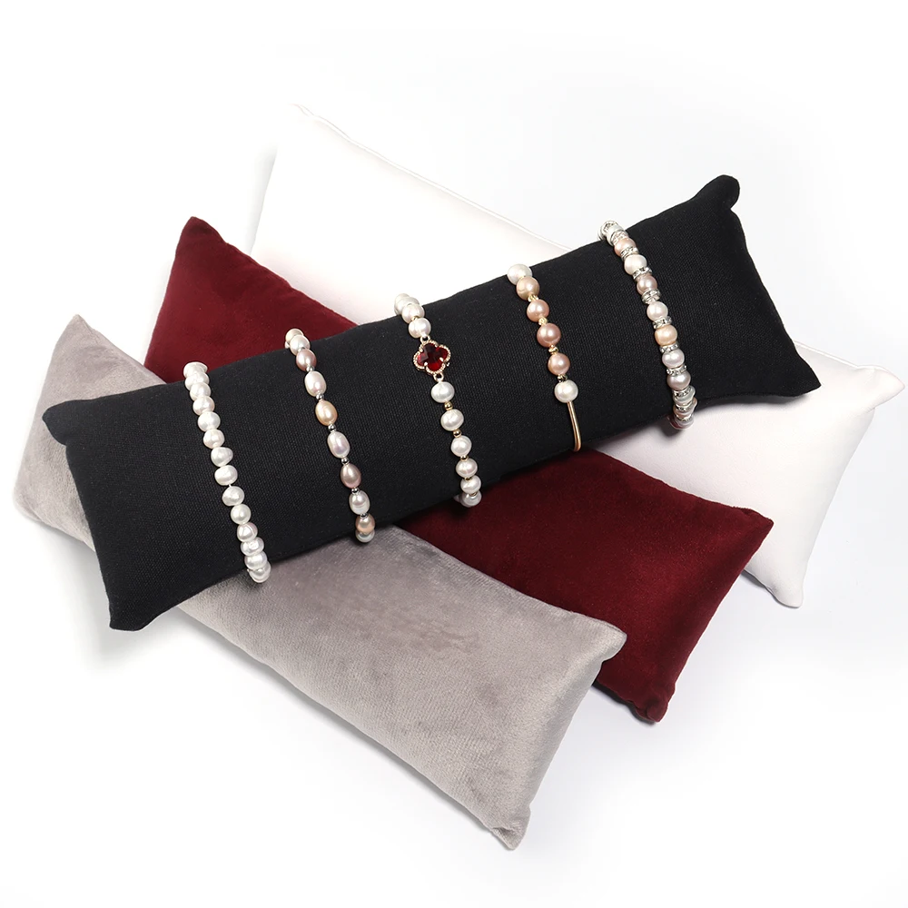 SAUVOO 1pc Necklace Bracelets Jewelry Display Pillow Velvet PU Leather Organizer Bangle Watch Chain Holder Photography Cushion