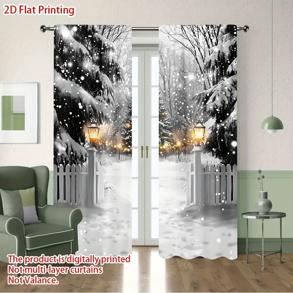 Realistic Winter Snowfall Forest Scene Curtains for Living Room Home Decor Digital Print Window Curtain Panels