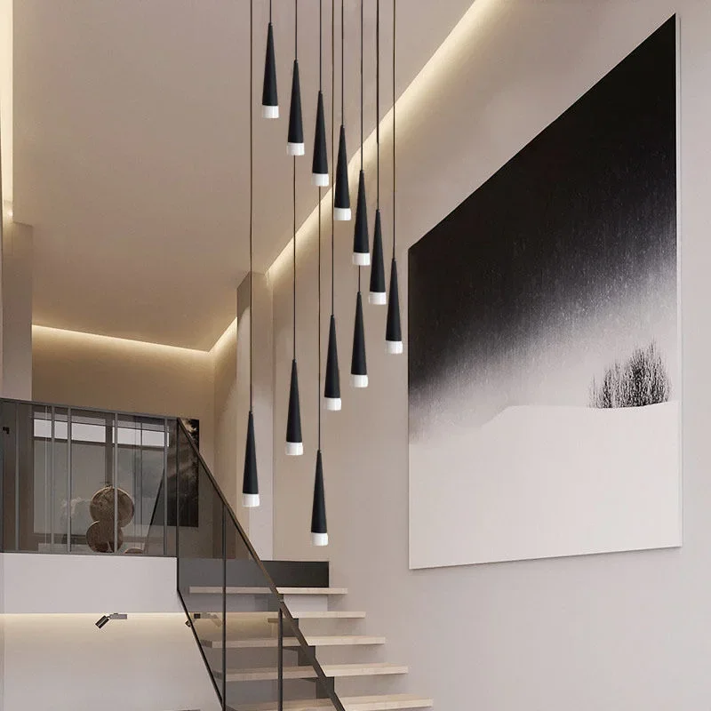 Modern Led Stair chandelier simple atmosphere duplex apartment building bedroom Nordic restaurant bar loft rotati Long droplight