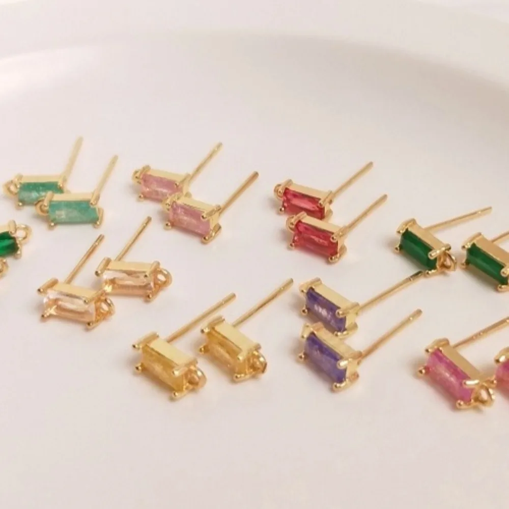 

14K Gold Color Rectangle Zircon with Hanging Earrings Color Zirconium Earrings DIY Handmade Earrings Accessories Material