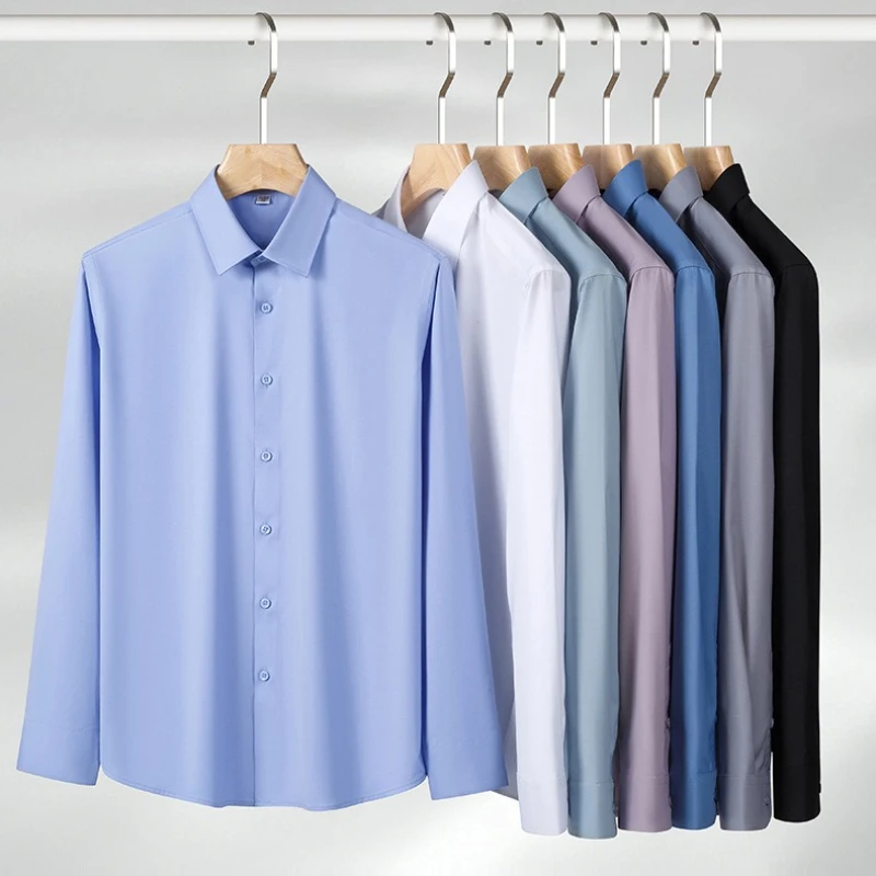 Man Shirt Plus Size Big and Tall 10XL Modal Silk Polyester Casual Long Sleeve Men's Shirt Work White Shirt for Men Long Sleeve