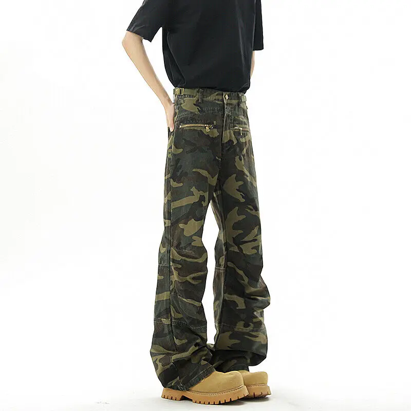 

NF & ZG Американский уличный прямой камуфляжный комбинезон в стиле ретро с карманом на молнии, свободные брюки для мужчин