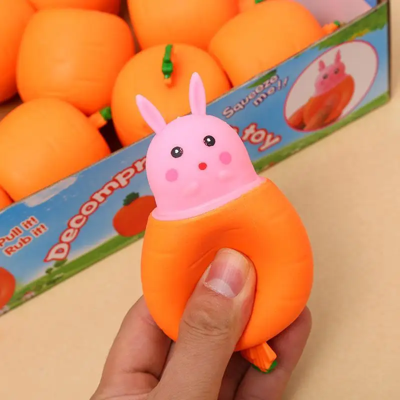 Telescopic Squishy Carrot Rabbit Squeeze Fidget Toy Soft Stress Relief Non-Toxic for Kids Adults Office Stress Reduction
