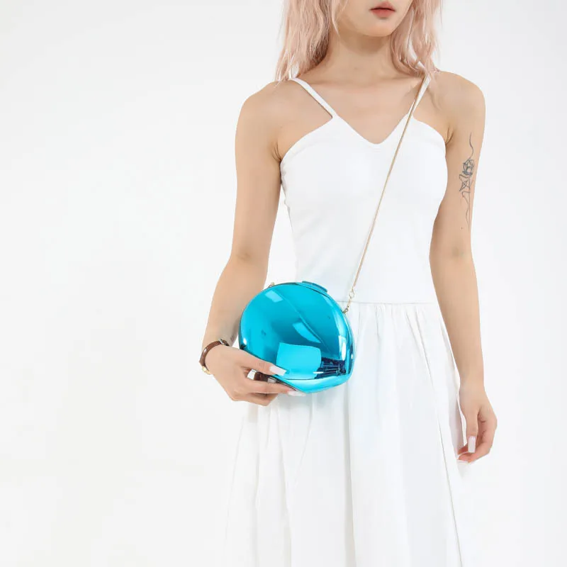 Acrylic Shell Shape Clutch Bag Gold Silver Blue Women Evening Party Cute Metal Shiny Purse Handbag 2024 Wholesale Clutch Bag