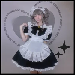 New Anime Lolita Maid Uniform Women Plus Size Halloween Party Dress Student Black White Gothic Lolita Cat Girl Role Play Outfit