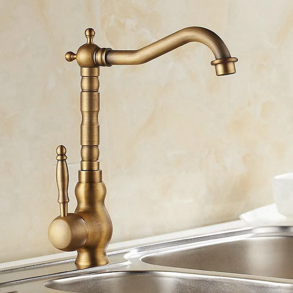 Antique brass kitchen faucet single handle single hole kitchen tap 360 degree rotation spout cold and hot water mixer Nan001