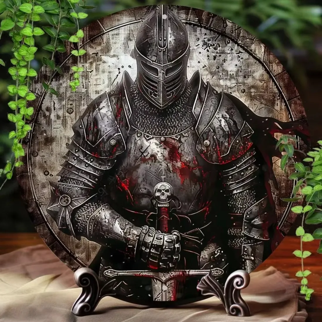 CIFBUY 1pc Round Medieval Knight Metal Tin Sign 20cm, Vintage Relief Retro Wall Art Decor for Home Garage Man Cave