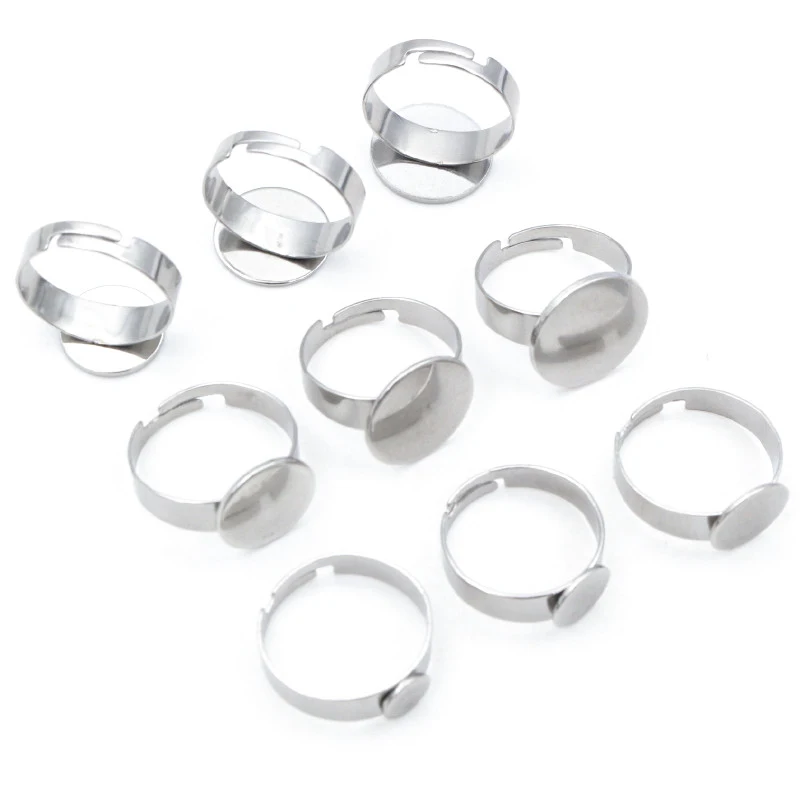 10pcs 6/8/10/12/14/15mm Gold Color Stainless Steel Adjustable Ring Settings Blank Base,Fit 6-15mm Glass Cabochons DIY Rings