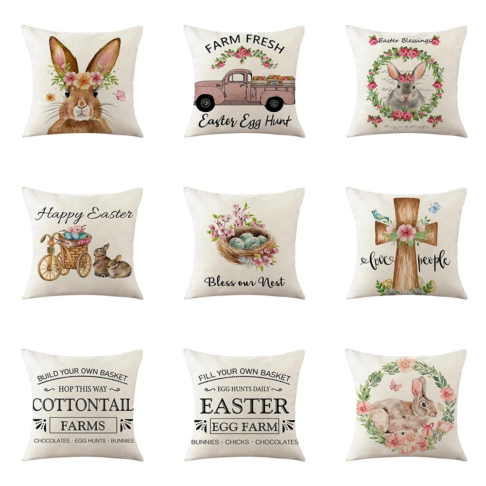 Easter 2024 45x45cm Rabbit Floral Pattern Cushion Cover Home Decor Cushion Cover