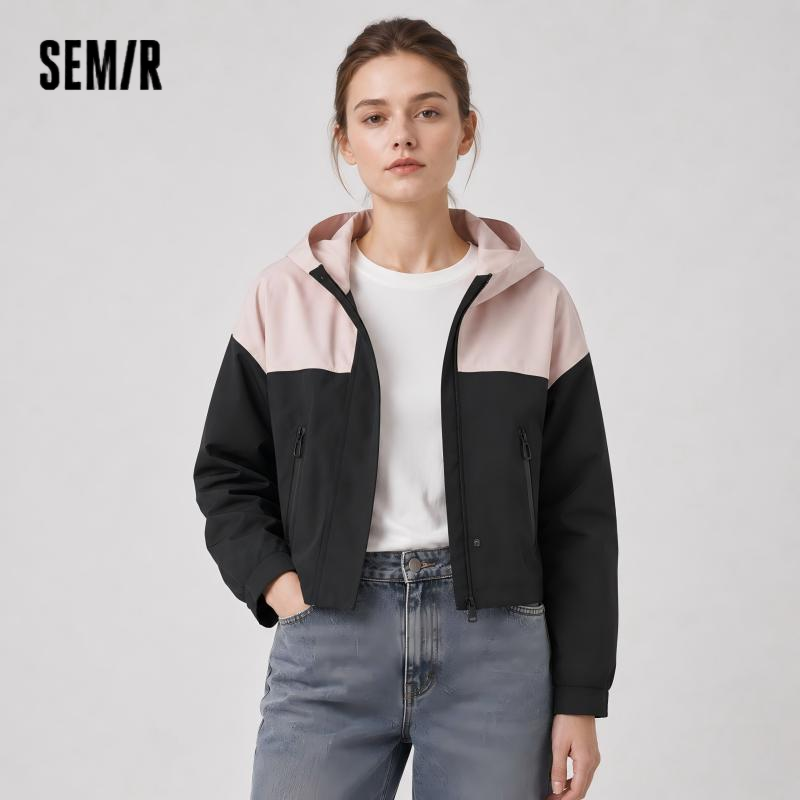  Semir Jacket Women Protective Short Hooded Oversize Autumn Trendy Color Block Three-proof Outdoor Windbreaker 