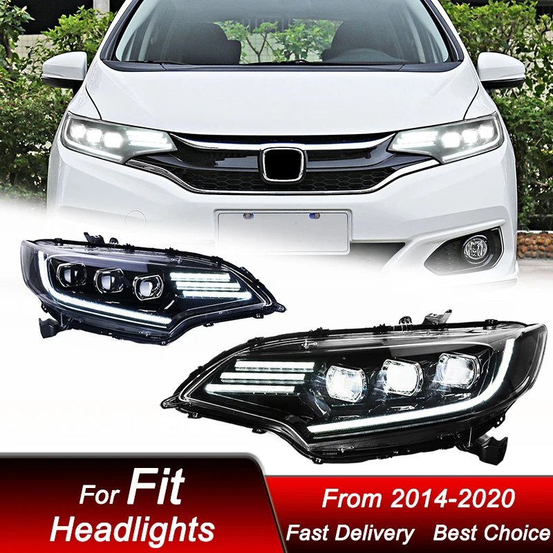 

Автомобильные светодиодные фары для Honda Fit GK5 2014-2020, новый стиль, полностью светодиодная сборка, обновленный комплект аксессуаров для линз проектора