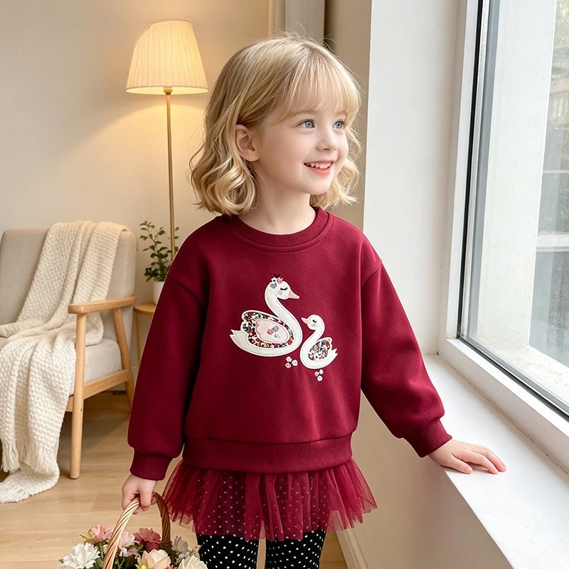 New European American Style Sweatshirt For Little & Medium Girls, Soft Breathable Kids Casual Tops Spring Autumn