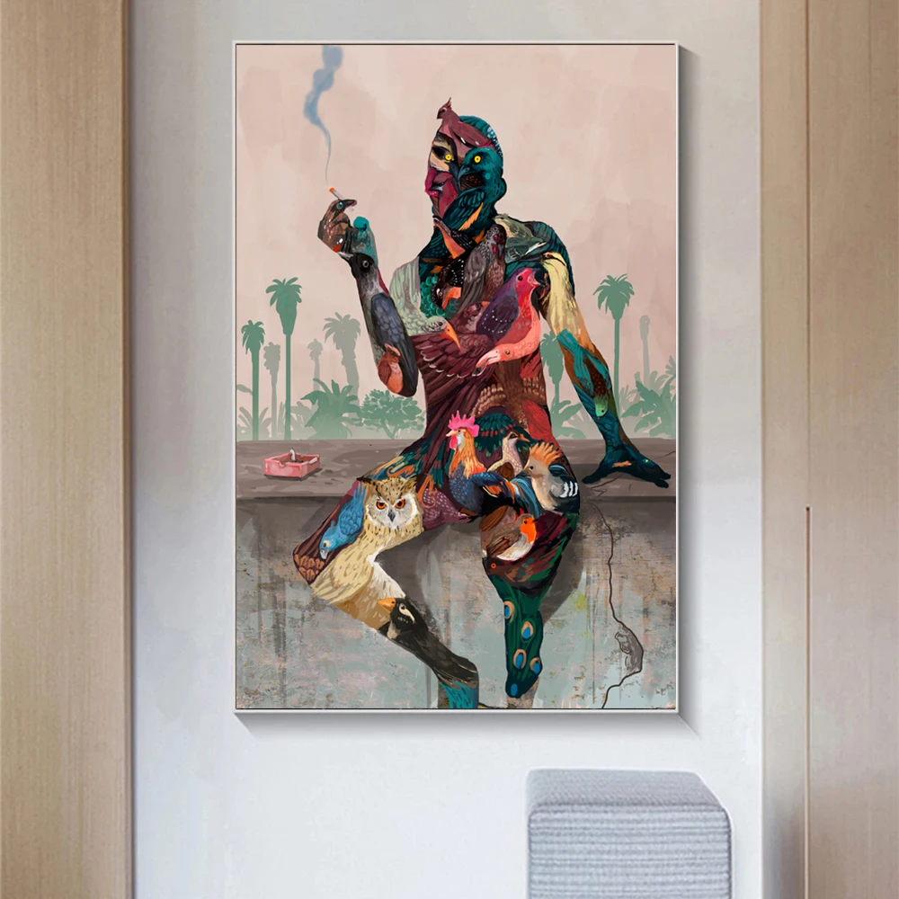 

Smoking Man Abstract Graffiti Modern Posters Canvas Paintings Wall Avant Garde Art Pictures Living Room Interior Home Decoration