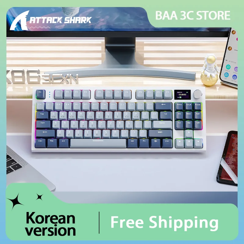 

Attack Shark K86 Mechanical Keyboard Wireless Bluetooth Tri-mode Korean Version 87Key RGB Customized Hot Swap Gaming Keyboard