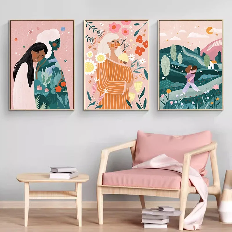 No Framed Printing Picture Abstract Colourful Art Poster Print Vibrant Woman Minimal Portrait Flower Canvas Painting Female