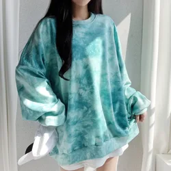 2024 Autumn Tie Dye Long Sleeve Hoodie Loose Tops Women Sweatshirt Cotton Pullovers Casual Female Fashion Streetwear Tops