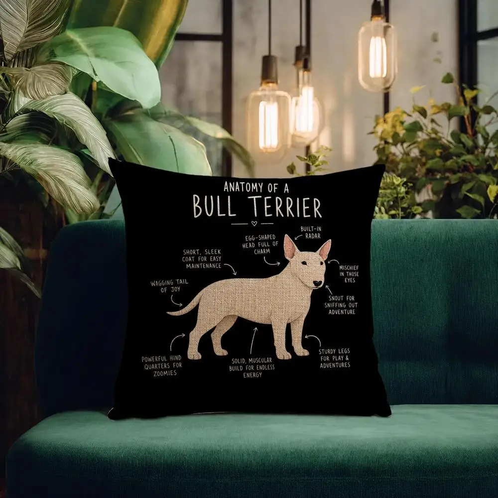Art Bull Terrier Dog Cushion Cover Natural Linen Pillowcase Set Cushion Cover for Sofa Bedroom Chair