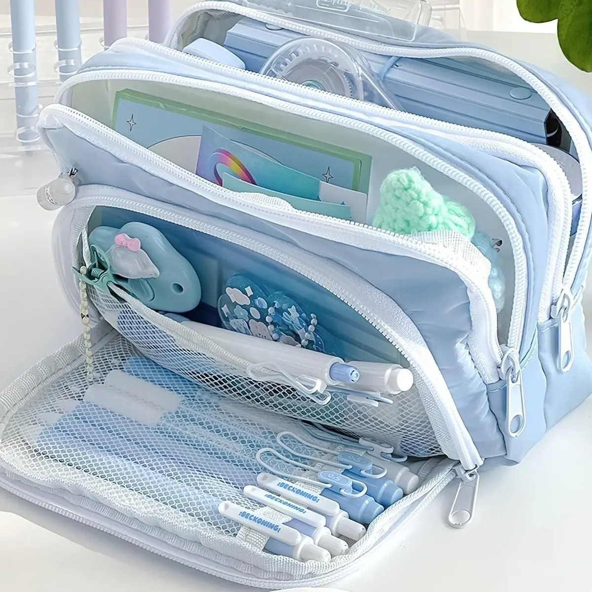 

Cute Multi Layer Pencil Case Pouch, Large Capacity Pen Case Bag,Durable Stationery Storage Bag For Students, School&Office