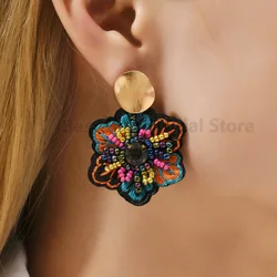 Pendientes de algodón con cuentas hechas a mano para mujer, moda coreana, flor grande, tendencia, nuevos accesorios de joyería llamativos elegantes de lujo