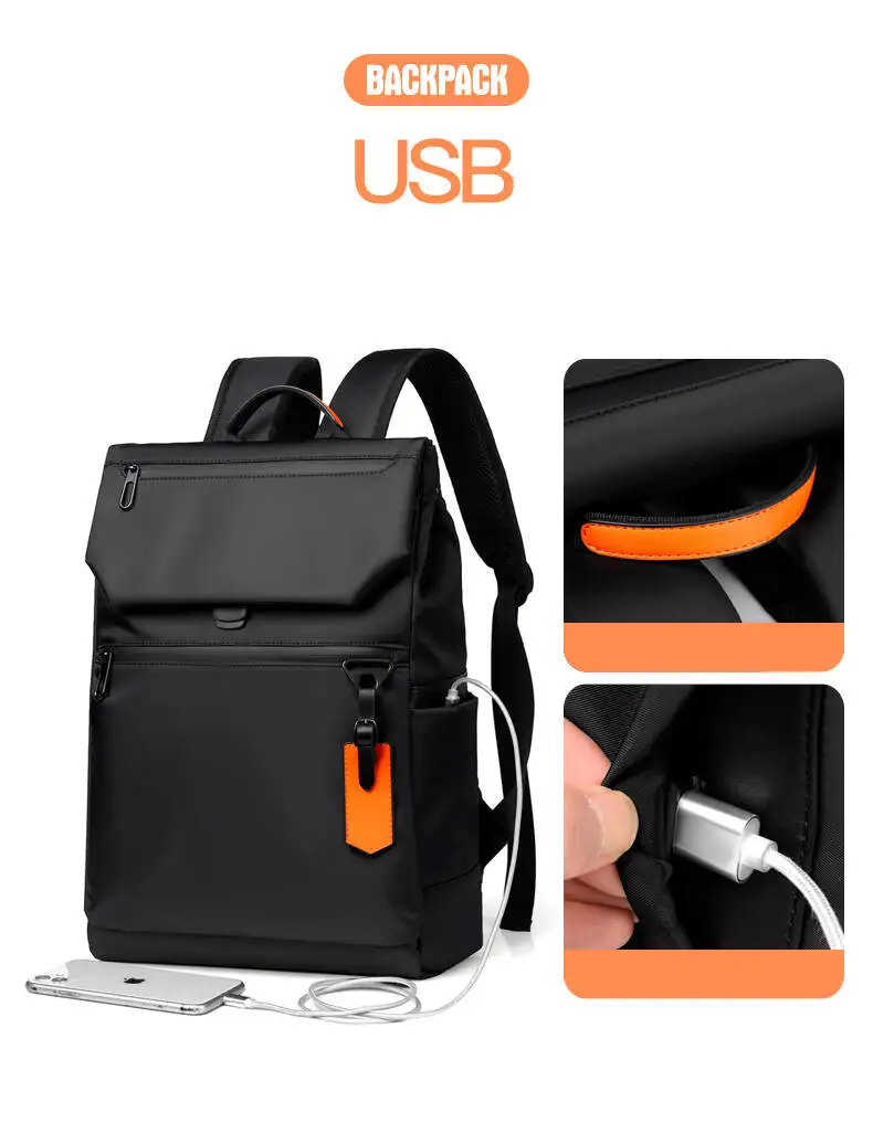 High Quality Waterproof Men's Laptop Backpack Fashion Brand Designer Black Backpack for Business Urban Man Backpack USB Charging