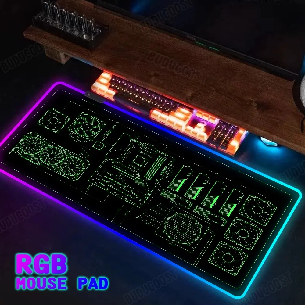 Linha artística design mousepad rgb computador host led tapetes iluminação portátil tapete preto xxl tapete de mesa backlight tapete cpu