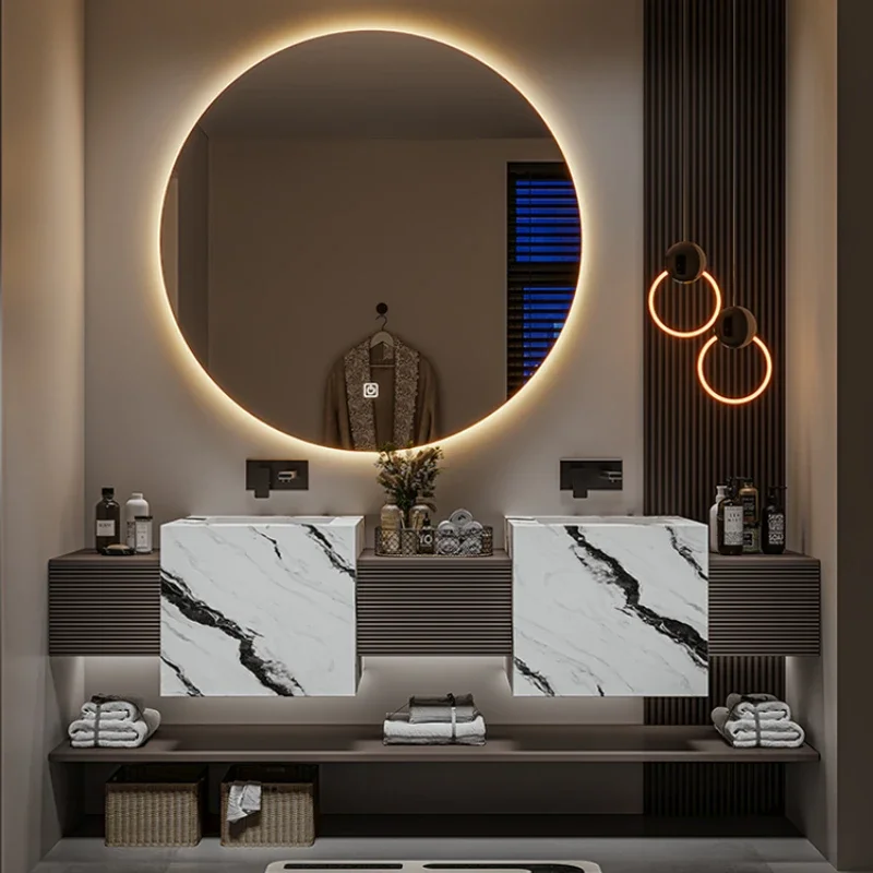 

Bathroom cabinet Hotel wind washstand Slate ceramic seamless integrated basin Wash basin cabinet combination