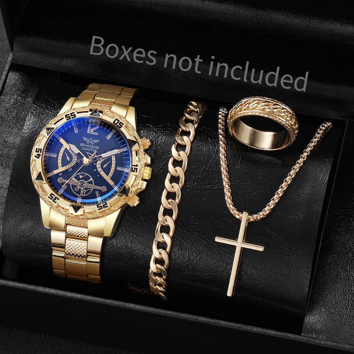 

4 шт./компл. модные мужские деловые часы, роскошные мужские аналоговые кварцевые наручные часы с большим циферблатом, комплект ювелирных изделий Reloj Hombre (без коробки)