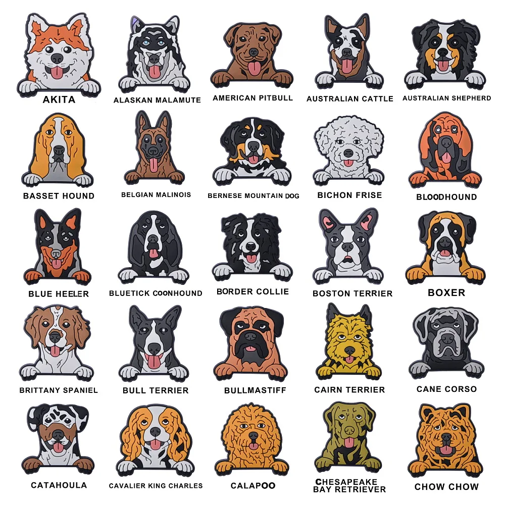 25 Styles Dog Breed Shoe Charms Animal Lovers Cute Pet Puppy Shoe Decorations for Clogs Footwear Accessories For Women Men Kids