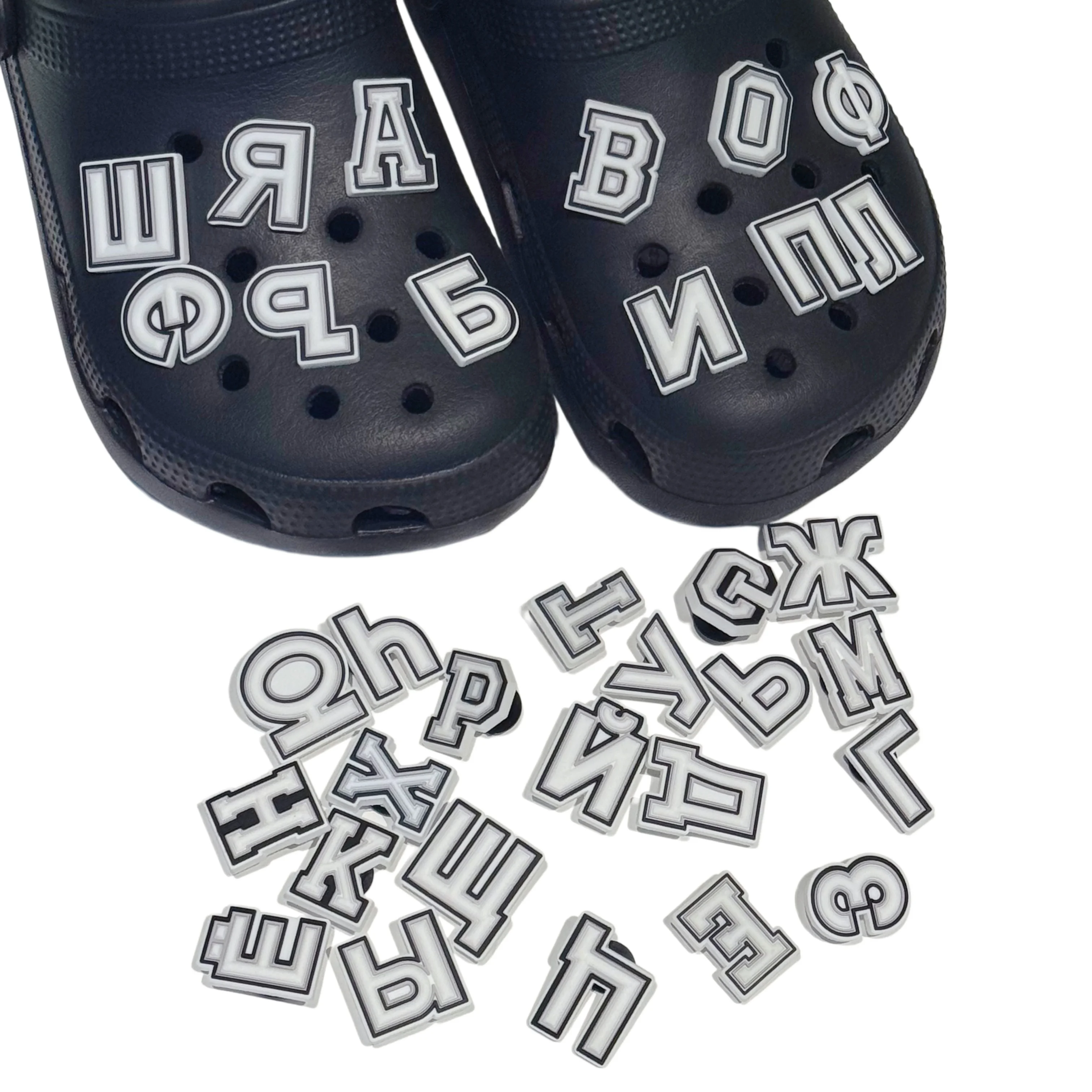 1/33Pcs Russian Alphabet PVC Sandals Buckle Charms White Letter Shoe Accessories DIY Bracelet By Spelling Name