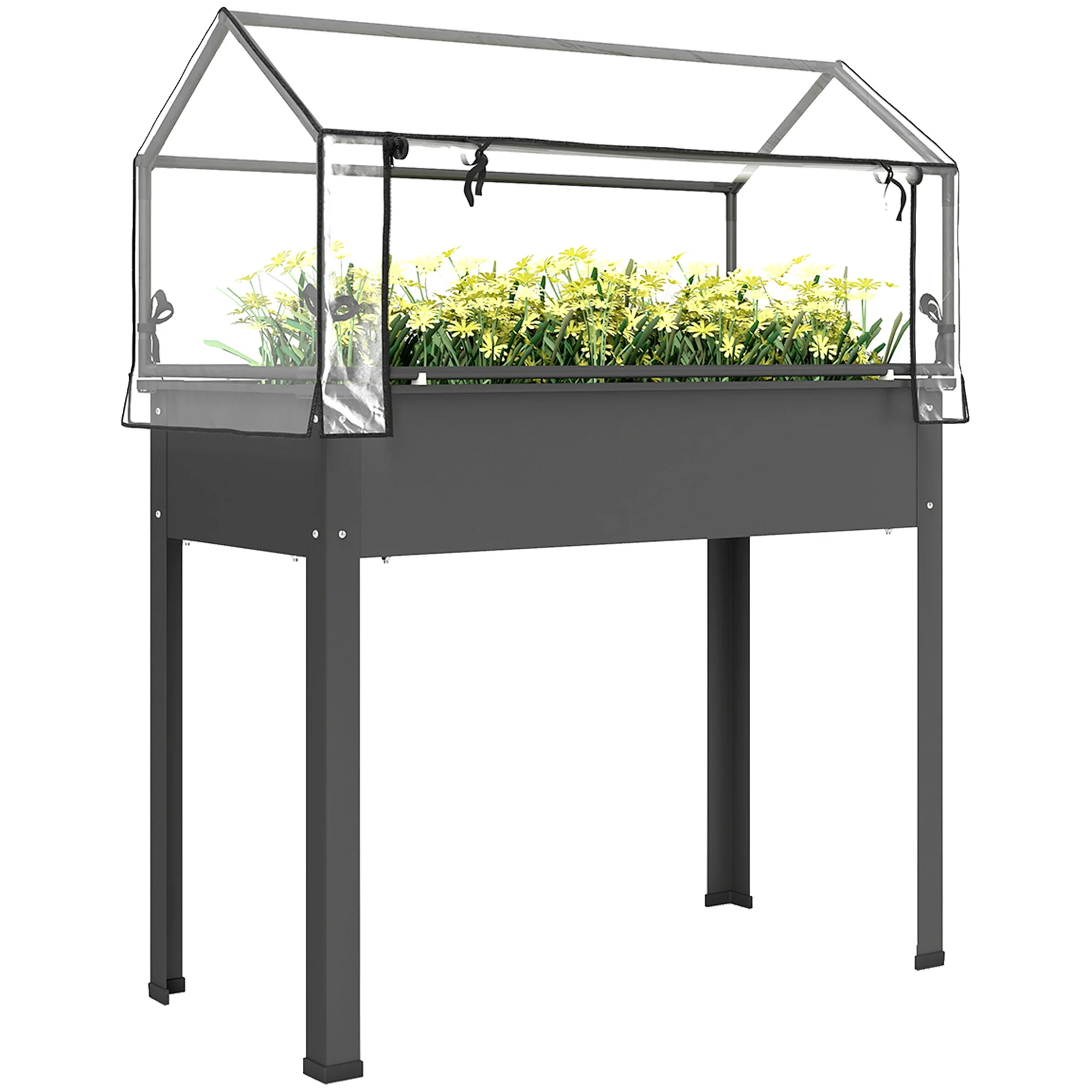 Elevated Garden Bed with Greenhouse Cover, Dark Gray