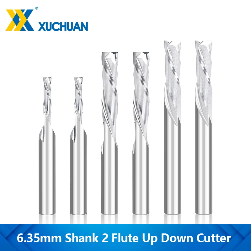 

XUCHUAN 1PC Milling Cutter 6.35mm Shank Up Down Cut 2 Flutes Carbide Spiral Milling Cutter CNC Router Bit For Wood PVC MDF