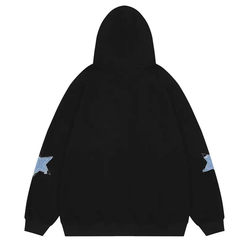 Aelfric Eden Hip Hop Hoodie Sweatshirt Jacket Y2K Vintage Retro Star Patch Zip Up Hooded Streetwear Men Harajuku Casual Hoodies