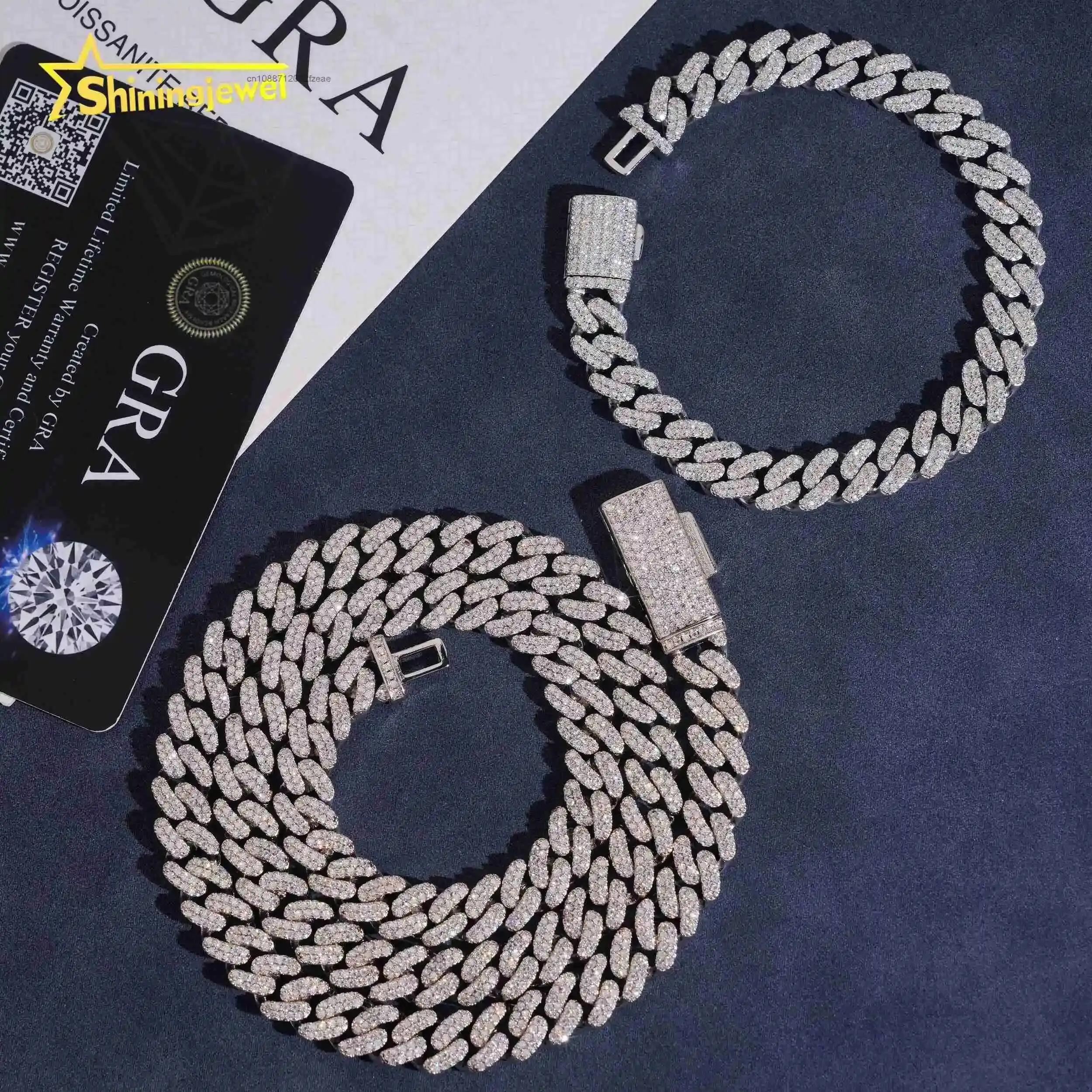 Luxury 925 Silver Moissanite Diamond Cuban Link Hot Sale 8mm Cuban Chain Moissanite Hip Hop Jewelry.