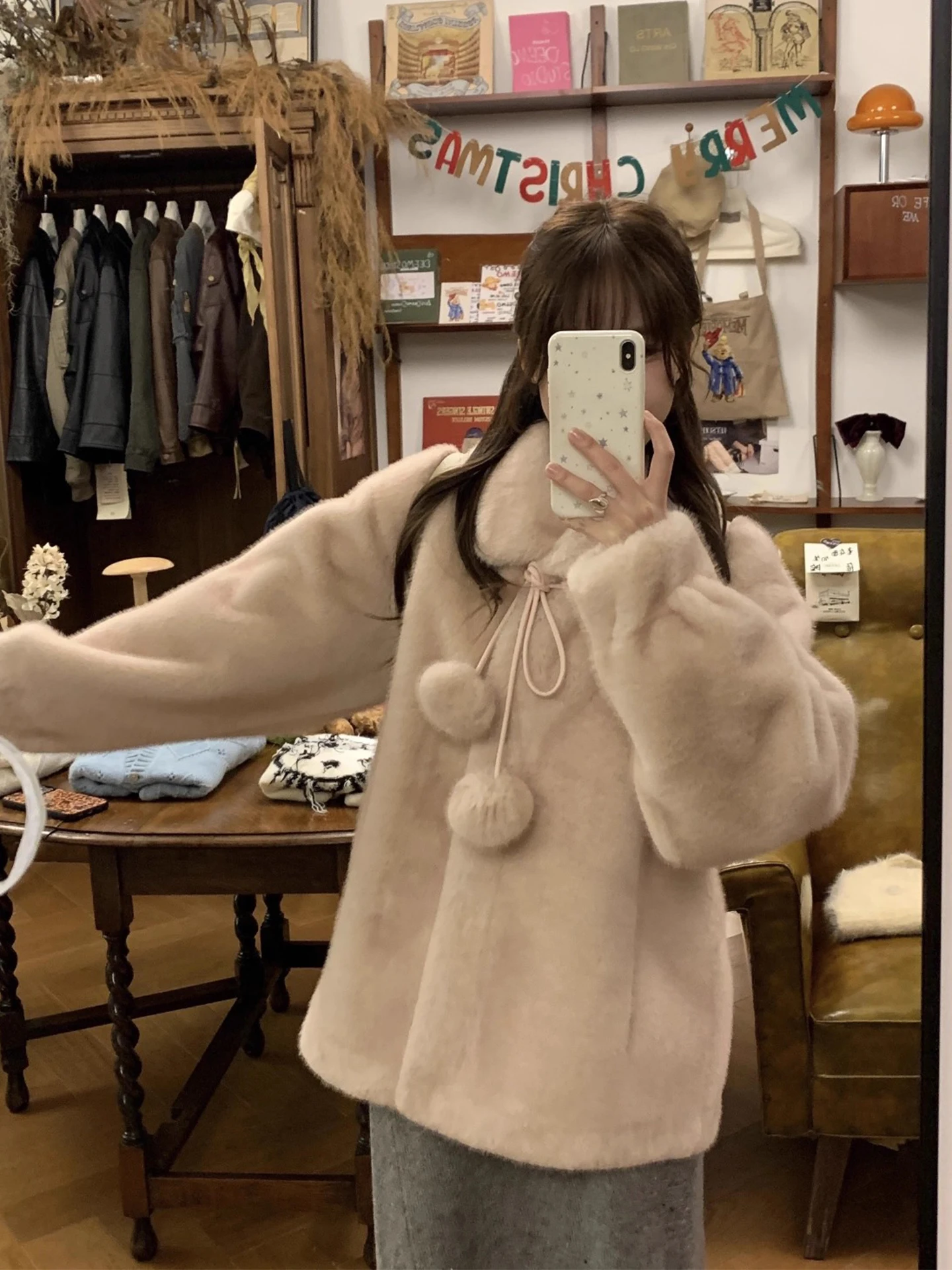 معطف نسائي أنيق من الفرو الوردي من Clothland بأكمام طويلة وسترة سميكة بنمط فضفاض ملابس خارجية معاطف عصرية Mujer CB193