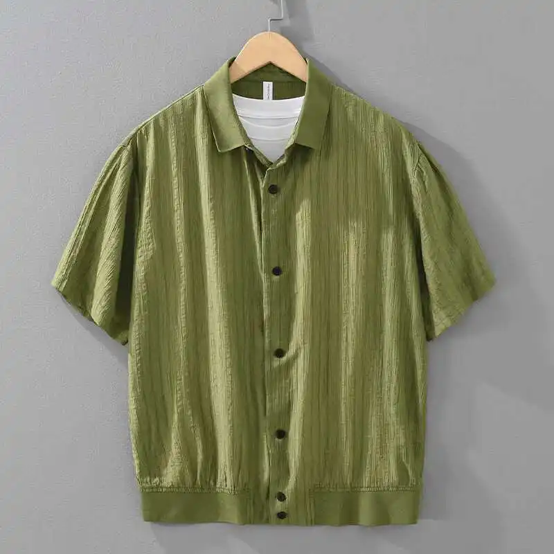 Men's Summer Thin Breathable Short Sleeve Casual Loose Shirt Korean Retro Style Versatile Fashionable Lightweight Top