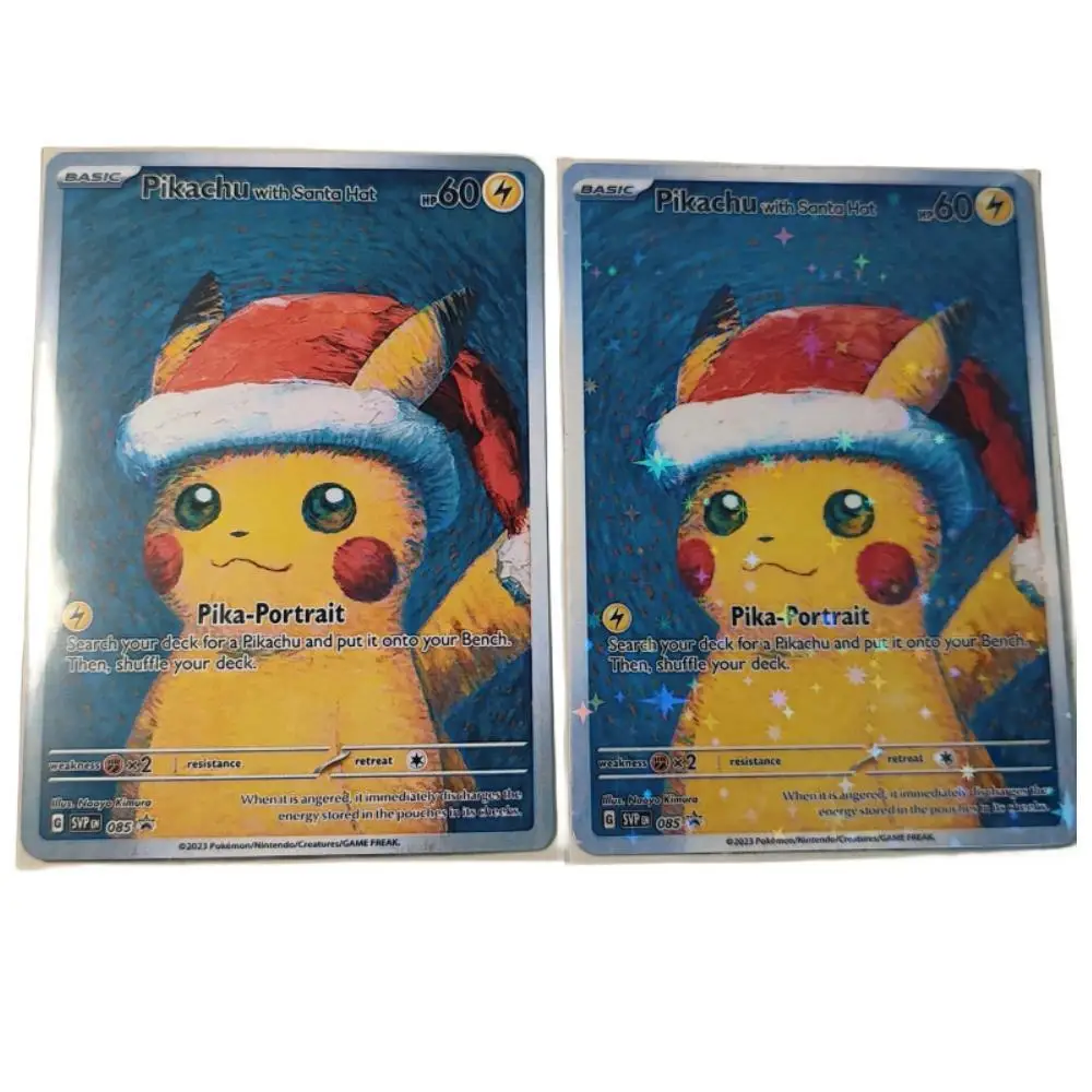 Pokemon PTCG English Version Christmas Hat Pikachu Star Flash Flat Card Anime Collection Cards Toys DIY Christmas Present