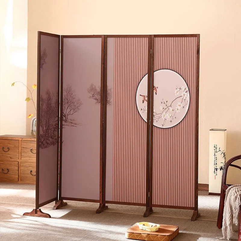 Custom Dyed Pine Frame Screen Partition New Chinese Home Furnishing Entrance Mobile Folding Screen Printable