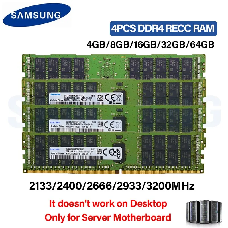 

Оперативная память Samsung DDR4 4 шт., 16 ГБ 32 ГБ PC4 2133 МГц 2400 МГц 2666 МГц 2933 МГц 3200NHz ECC REG, Серверная память с поддержкой материнской платы X99