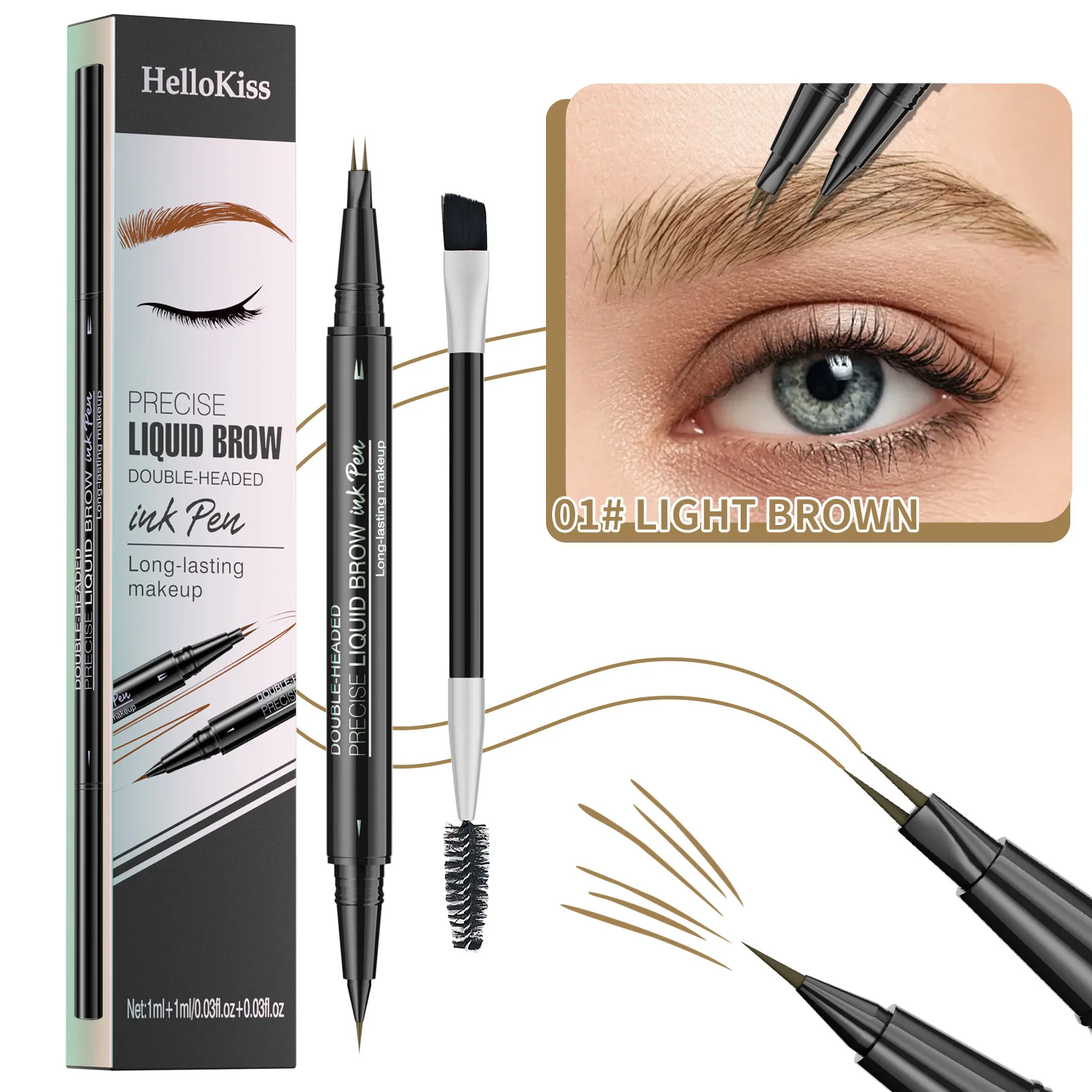 Dual-Ended Forked Tip Eyebrow Pencil with Brush 2-in-1 Waterproof and Smudge-Proof Double-headed 2in1 Eyebrow Pencil Liquid