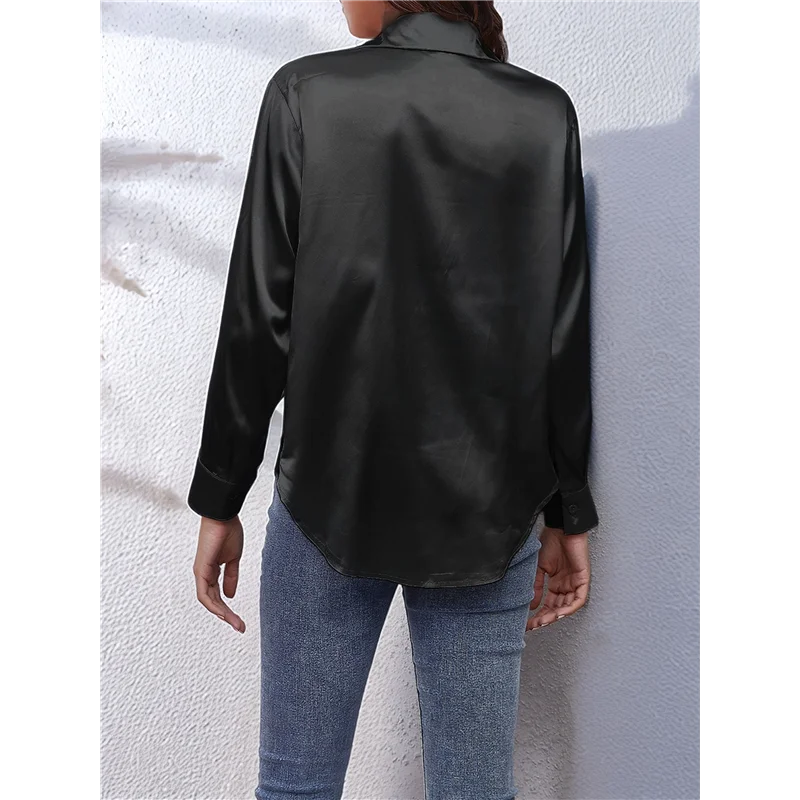 ASDS-Dames Satijn Button Down V-hals Lange Mouw Tops Zomer Zijden Blouses Mode Lente Shirt 2025