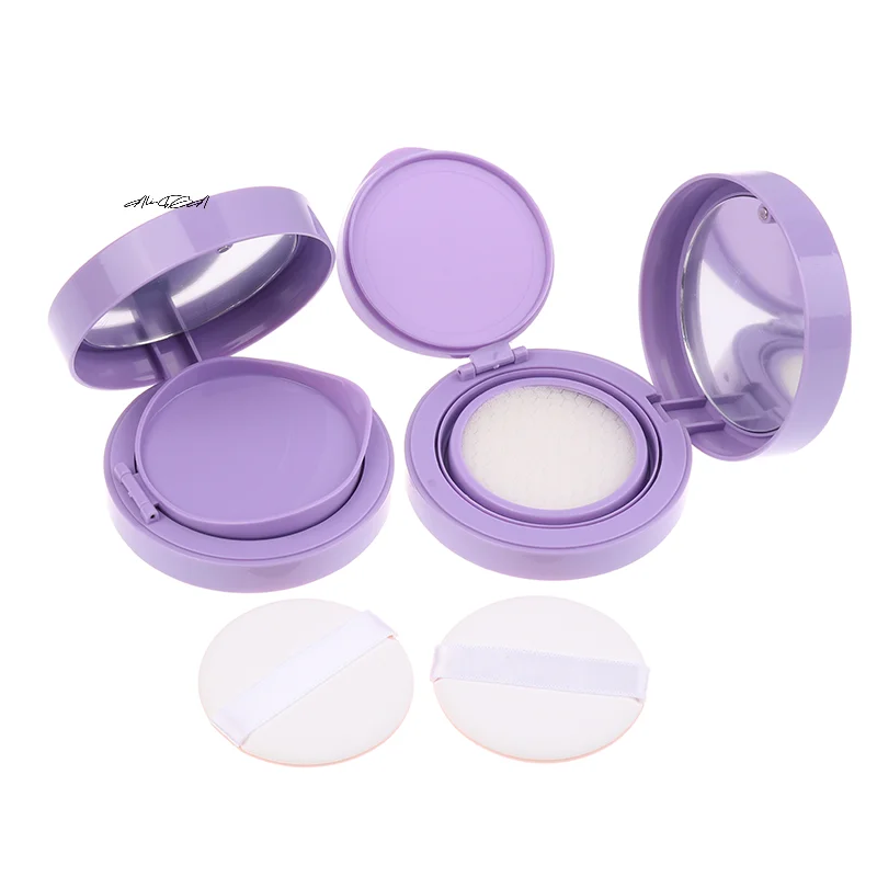 Purple Air Cushion Foundation DIY Kit with Empty Puff Mirror BB Cream Container Sponge Makeup Case - Beauty Cosmetic Use