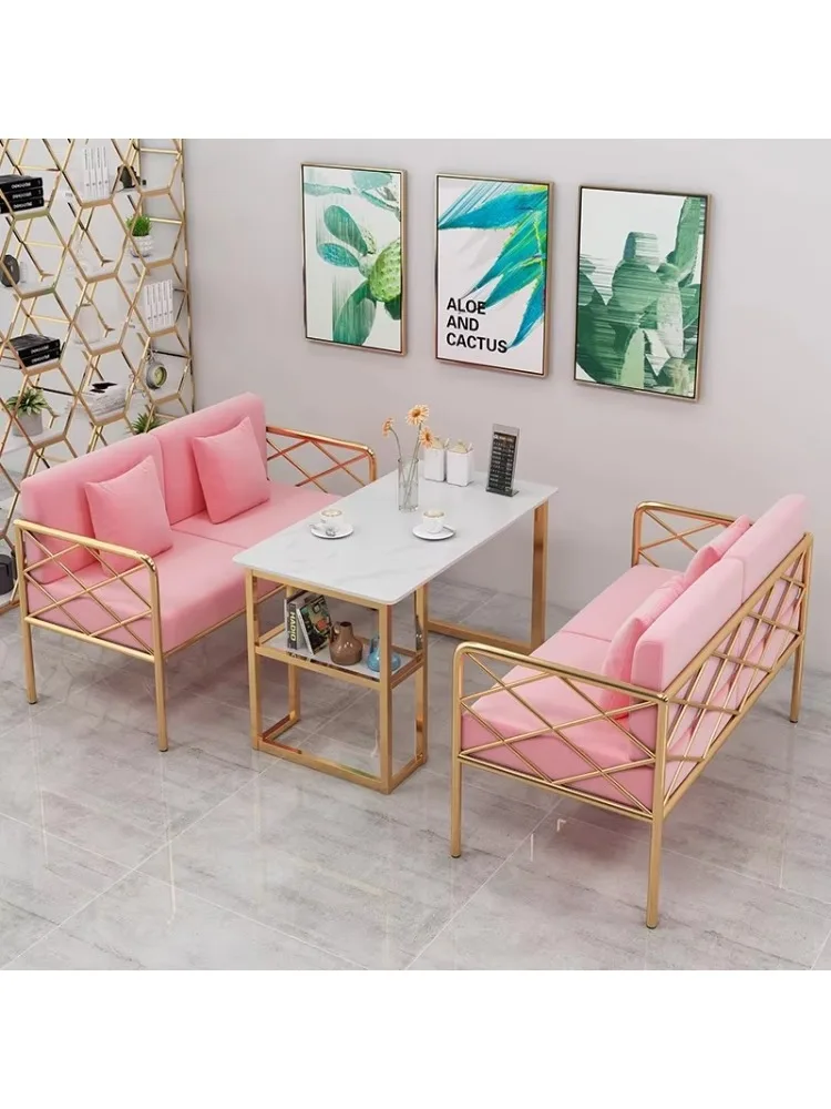 Iron sofa, milk tea shop dining table and chairs, coffee shop double table and chairs