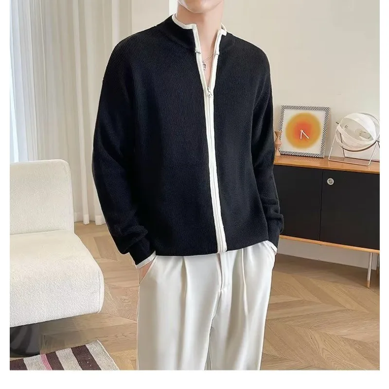 Half Turtleneck Cardigan Sweater Men's Coat Autumn and Winter Solid Color Versatile Zipper Sweater Top
