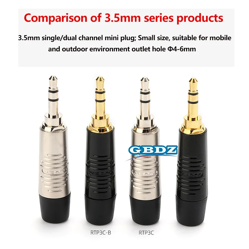 

NEUTRIK's REAN Jack 6.35mm 1/4" Stereo Mono TRS TS Cable Connector RP3C-B RP2C Musical Instrument Keyboard Guitar Straight Plug