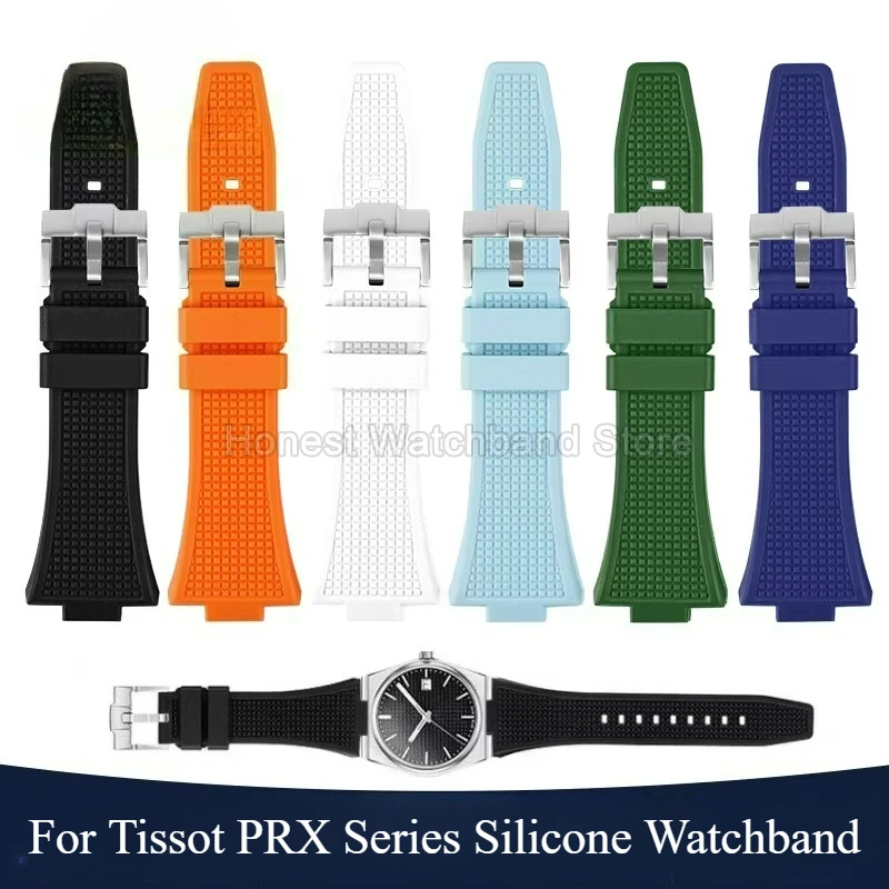 12x26mm für Tissot PRX Silikon-Uhrenarmband Quadratisches Gitterdesign Spezielle