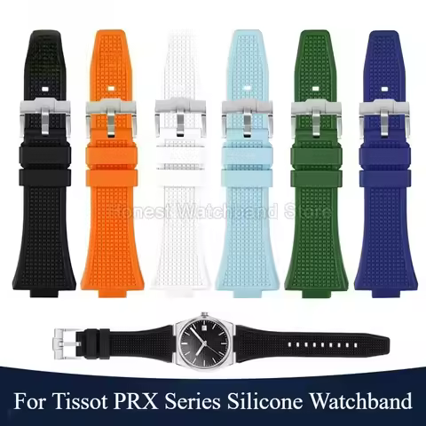 12x26mm for Tissot PRX Silicone Watch Strap Square Grid Design Special Interface Lightweight Fade Proof Precision Molding