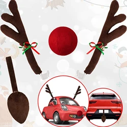 Christmas Reindeer Antlers Car Decoration Kit Auto Reindeer and Red Nose Set Car Decoration Deer Horn Christmas Decoration
